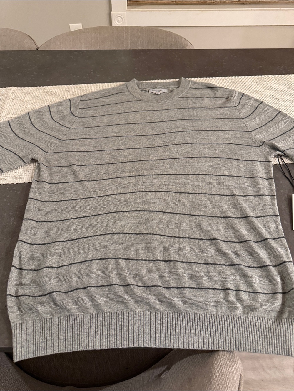 Men's Light Gray Crewneck Sweater with Thin Stripe Detail